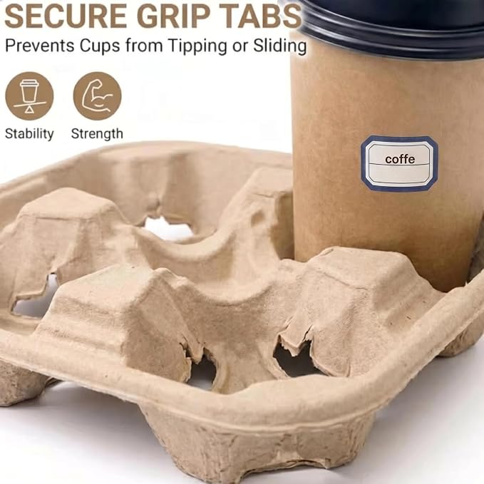 4 Cup Disposable Coffee Trays, Pulp Fiber Cup Holder Commercial Compostable - Image 2