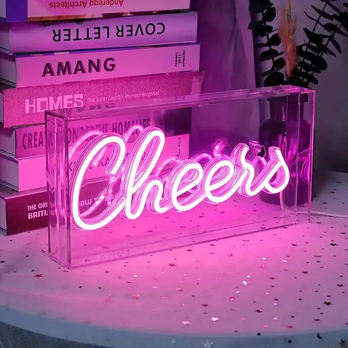 Cheers Neon Light, 3D Countertop Standable LED Cheers Pink Neon Sign Decorative - Image 2
