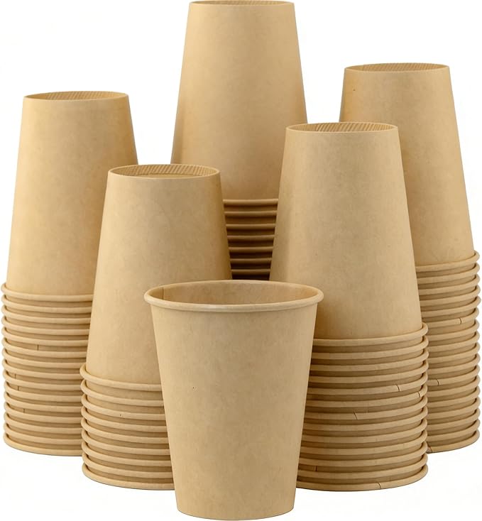 12 oz 100 Pack Disposable Coffee Cups, Bulk Brown Disposable Paper Cups by COOLCAP