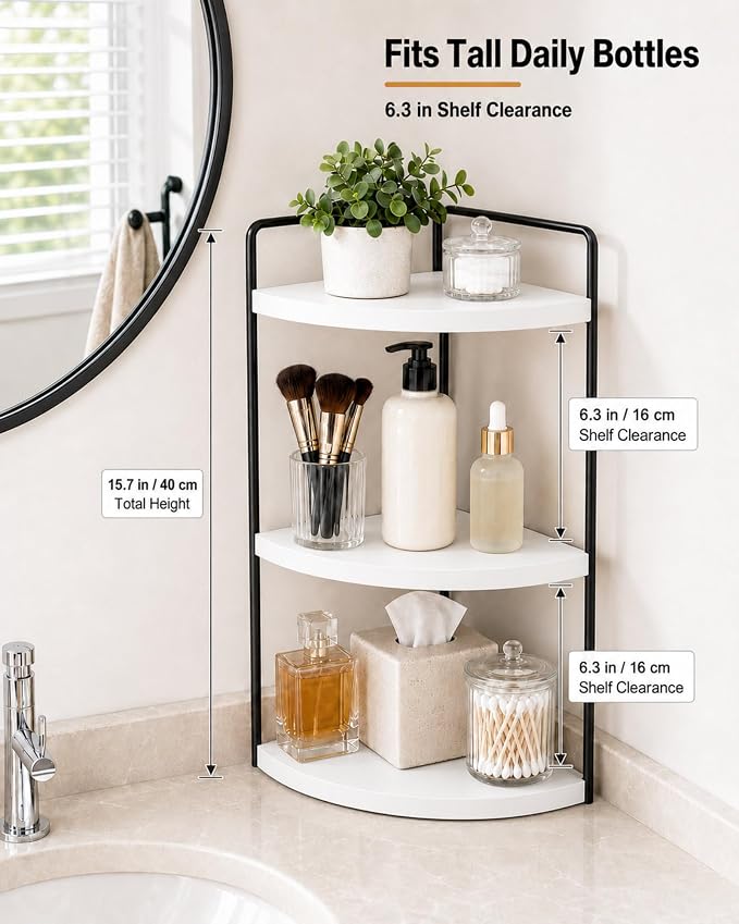 3-Tier Corner Bathroom Counter Organizer, Solid Pine Vanity Shelf, or coffee - Image 3
