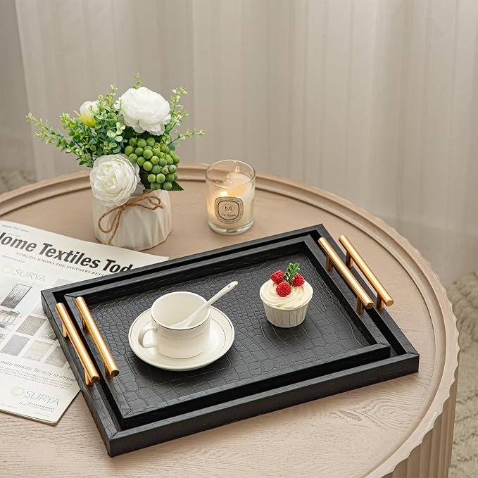 Modern Elegant Large Wood Serving Tray, Home Decorative Rectangle Ottoman Decor - Image 6