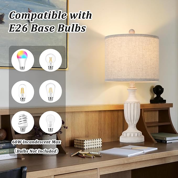 TOBUSA 22“ Farmhouse Table Lamps Set of 2, Antique Bedside Desk Lamps - Image 5
