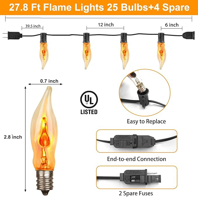 Halloween Lights 27.8 FT Flickering Flame String Lights - Image 2