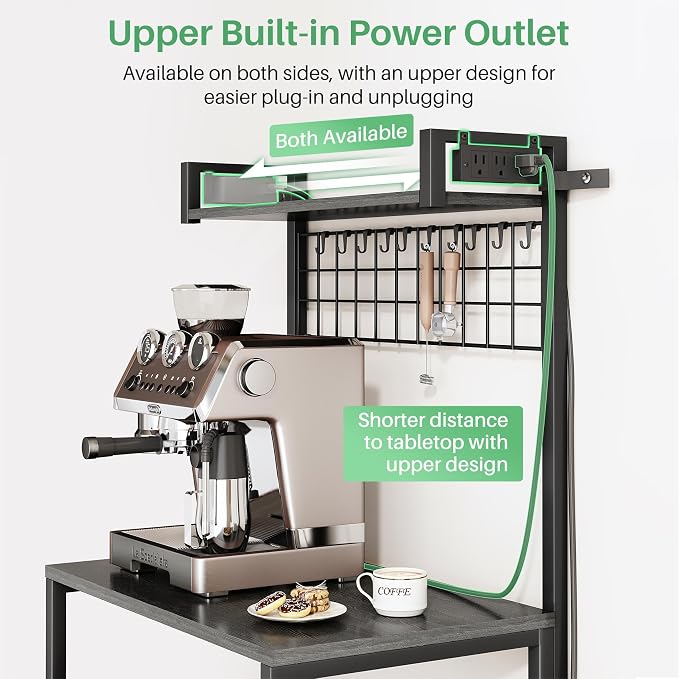 SNTD Bakers Rack with Power Outlet, Kitchen Shelves Microwave Stand with Wire - Image 3