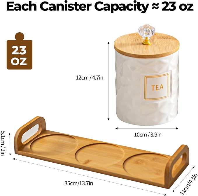 Set of 3 Ceramic Canisters for Sugar Coffee Tea - 23oz - Image 3