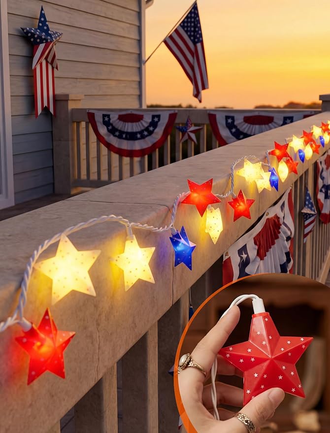 SUNSGNE 8.5FT Red White and Blue Star String Lights, 4th of July Lights - Image 6