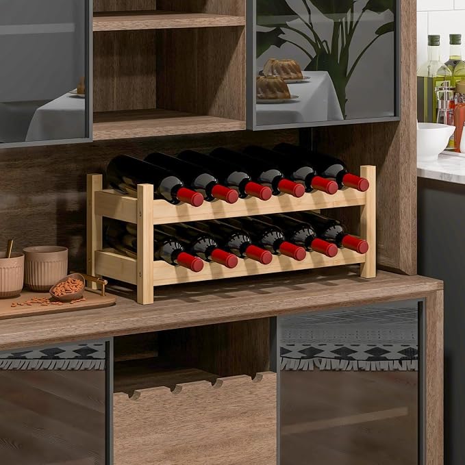 Giantex Bamboo Wine Rack, 2 Tier 12 Bottle Wine Storage Cabinet Shelf, Small - Image 8