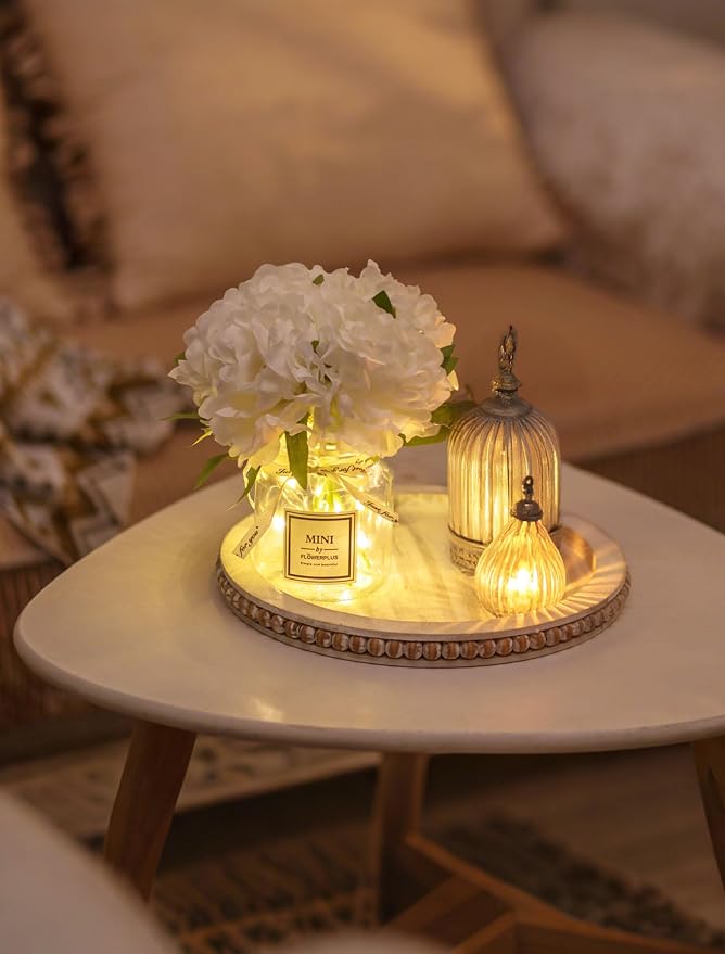 BLOSMON Fake Flowers in Vase for Table: White Artificial Hydrangea - Image 6