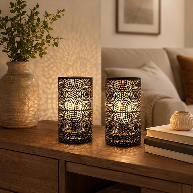 JHY DESIGN Set of 2 Black Table Metal lamp Battery Powered Cordless Accent Light - Image 6