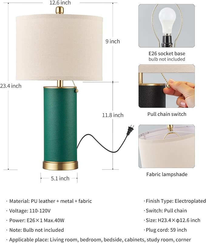 KDG 23.4" Green PU Leather Table Lamps - Image 5