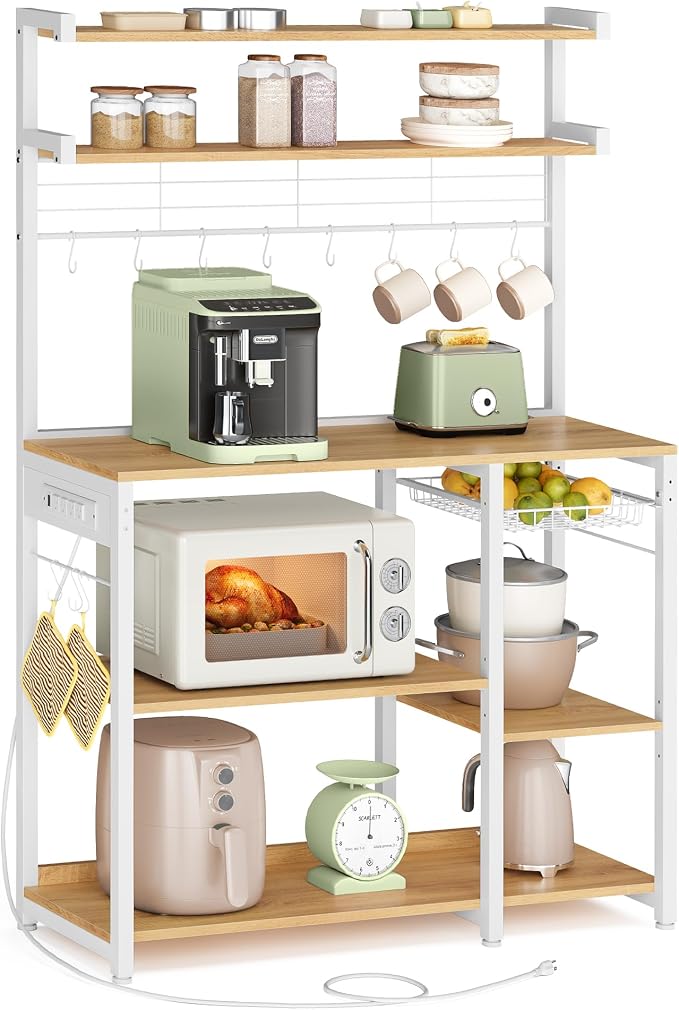VASAGLE Bakers Rack with Power Outlet, 35.4 Inches Microwave Stand, Coffee Bar by Unknown