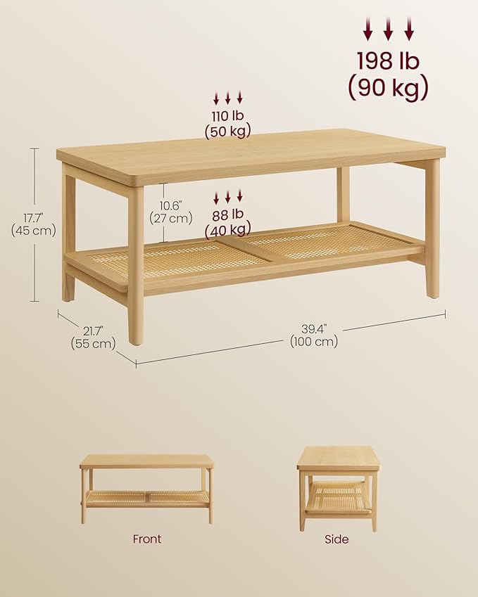 VASAGLE 2-Tier Coffee Table for Living Room, Rectangular Living Room Table - Image 3