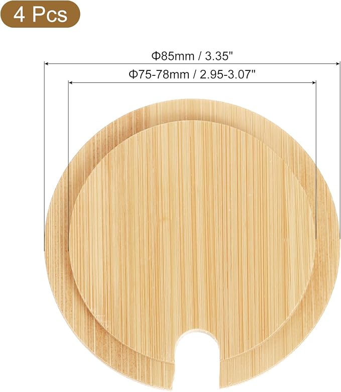 uxcell 4Pcs Bamboo Cup Lid - Image 2