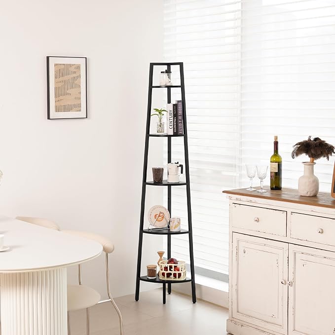 Yoobure 5‑Tier Corner Shelf – Sturdy Metal Frame & Wood Ladder Bookshelf - Image 7