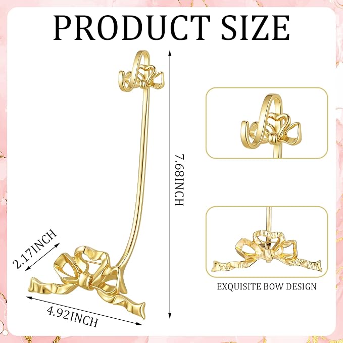 Reallnaive Brass Tea Cup and Saucer Display Stand Vintage Bow Teacup Holders - Image 2