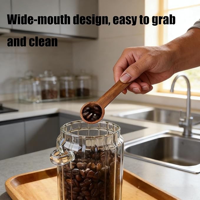 Glass Jar With Wooden Lid And Spoon, Glass Food Storage Canister, Airtight - Image 3