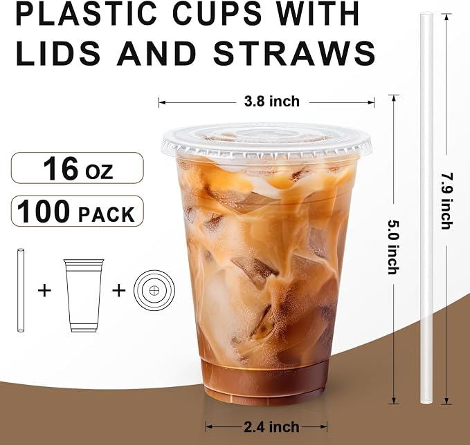 Lamosi 100 Pack 16 OZ Clear Plastic Cups - Image 2