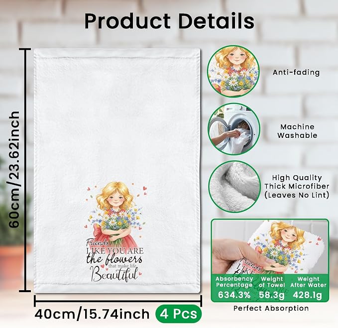 CUTHOLLOW Friendship Caption Decorative Kitchen Towels Set of 4, 15.74"x23.62" - Image 2