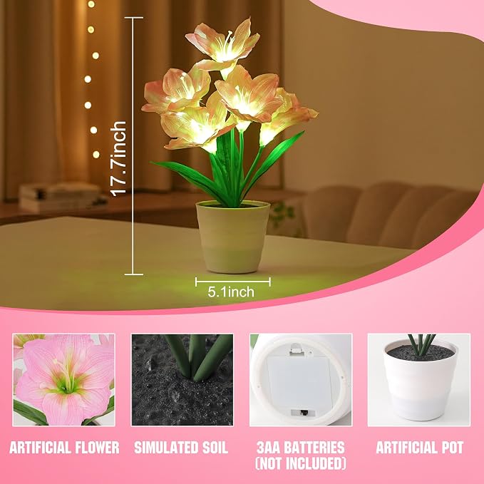 Artificial Pink Lily Flower Lamp, LED Light - Image 3