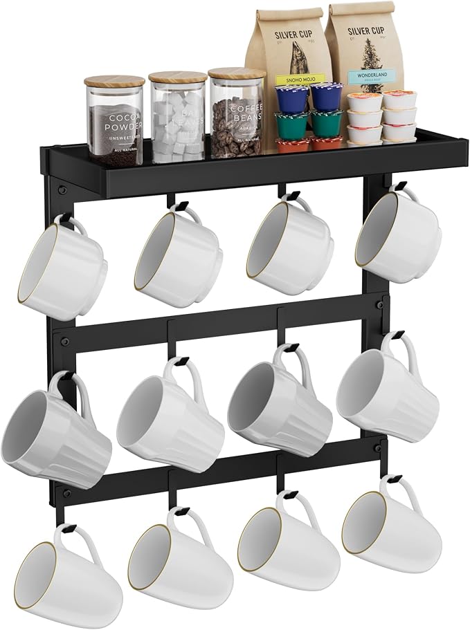 Coffee Mug Rack Wall Mounted, Rustic Metal Mug Holder Organizer by SZUGCOTD