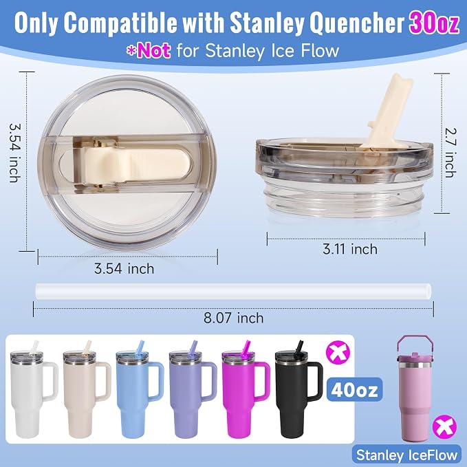 30oz Flip Straw Lid for Stanley Quencher H2.0 Tumbler, 2 Pack Leak Proof Lid - Image 3