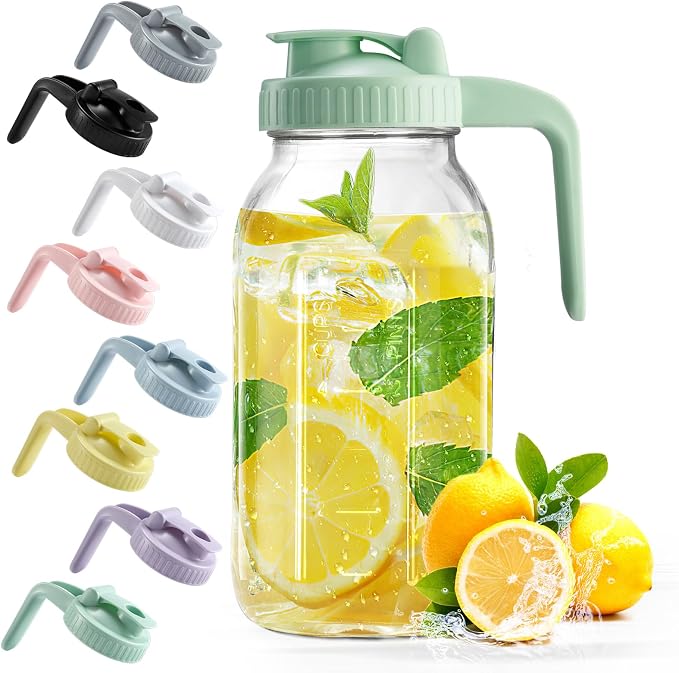 Mason Jar with Pour Spout Lid V-shaped, 2 Quart Iced Tea Pitcher Double Leak by miradexic