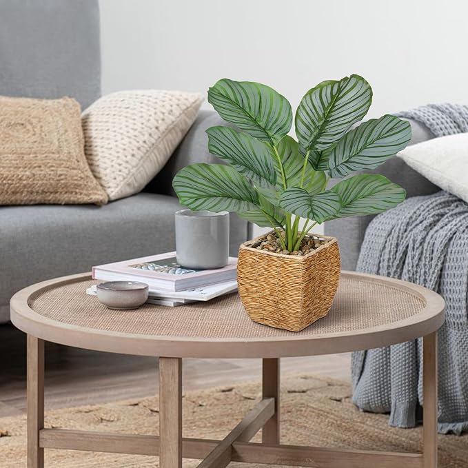 Briful Fake Plants Potted Calathea orbifolia Artificial Plants Indoor Realistic - Image 4