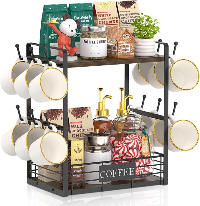 EsLuker.ly Coffee Mug Cup Holder Tree Bar Station Organizer, 2 Tier Mug Stand by EsLukerly