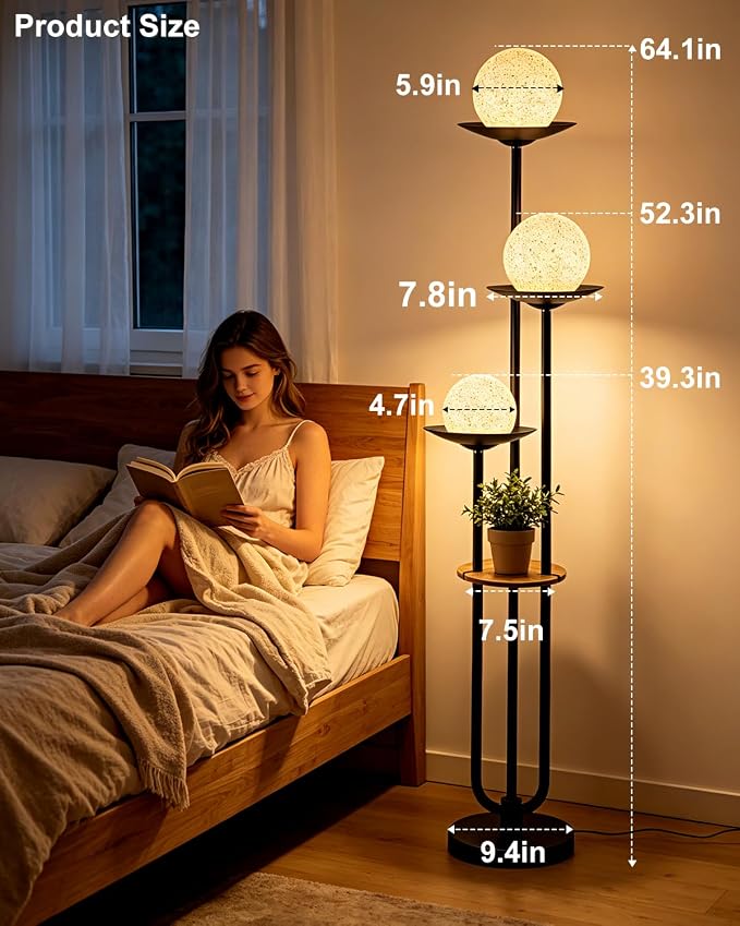 Lightdot Globe Floor Lamp with Shelf 3-Lights Modern Dimmable Floor Lamps - Image 6