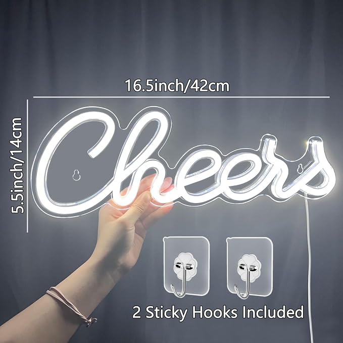Cheers Neon Sign for Wall Decor, LED Neon Bar Light Sign, USB Powered Wall Neon - Image 6