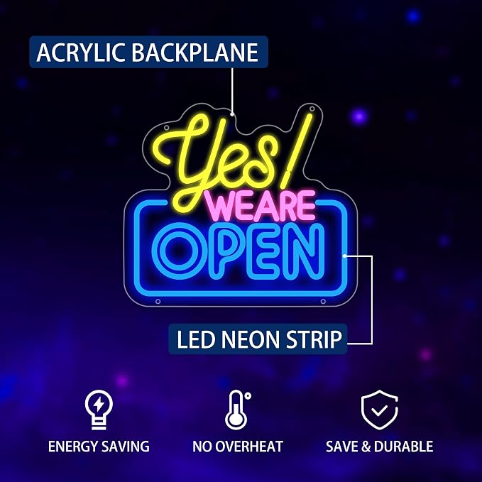 Open Neon Sign for Wall Decor, Yes We Are Open Led Signs, Dimmable USB Powered - Image 2