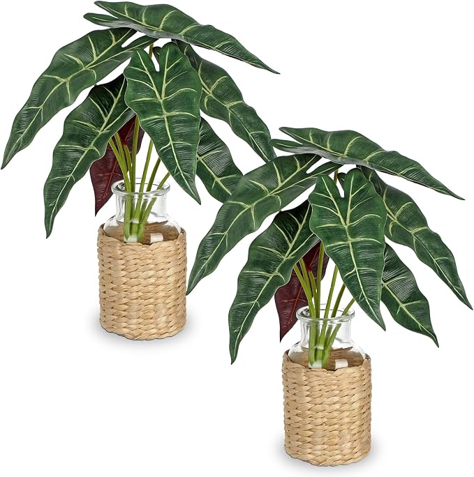 2 Packs Real Touch Faux Alocasia Plants in Vase - Image 7
