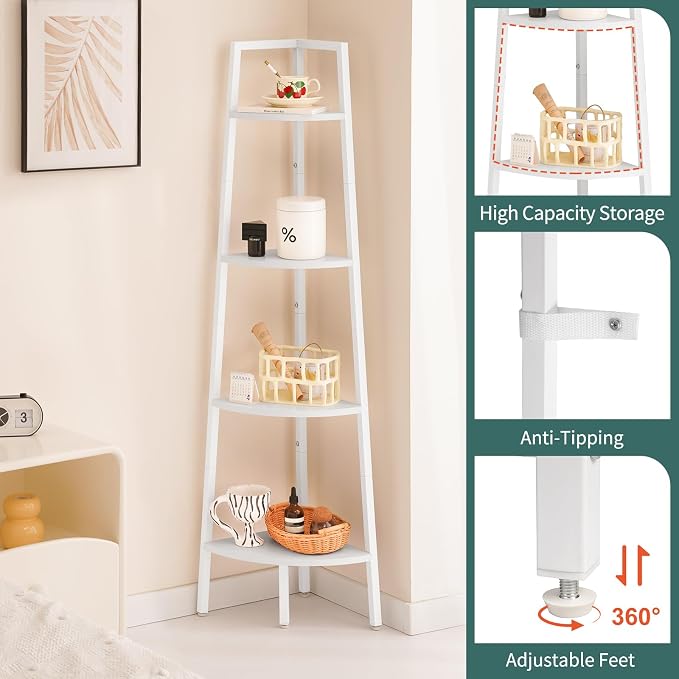 Yoobure Corner Shelf, 4-Tier Corner Bookshelf - Image 4