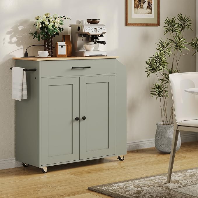 HOOBRO Kitchen Island with Power Outlet, Storage Island with Spice Rack and - Image 5
