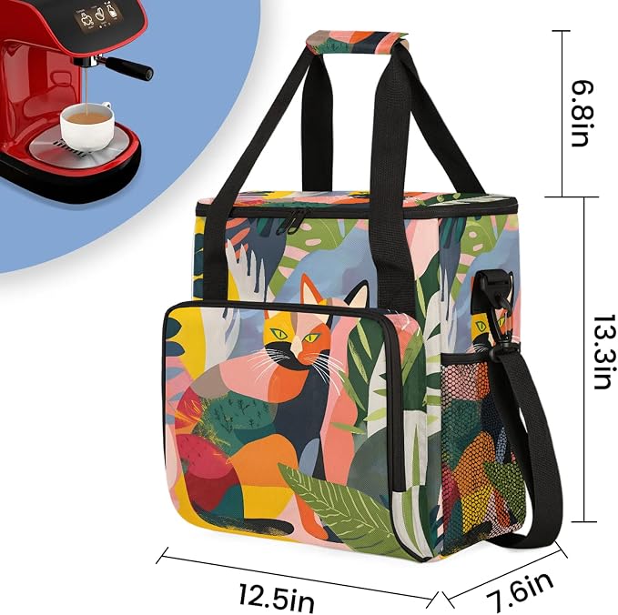 Cat Tropical Palm Leaves Coffee Maker Carring Bag, Large Insulated Storage - Image 2