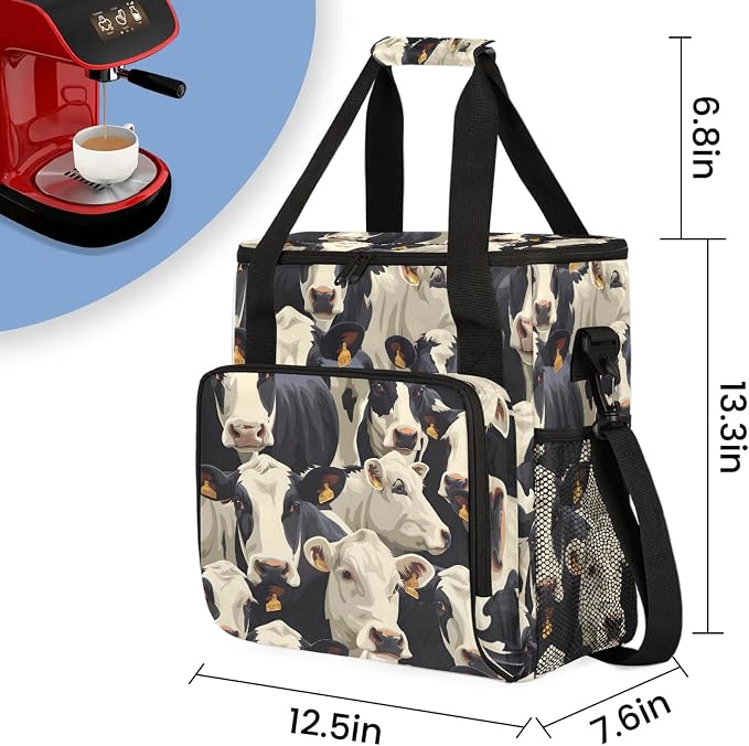Cute Cow Print Coffee Maker Carring Bag, Large Insulated Storage Organizer Case - Image 2