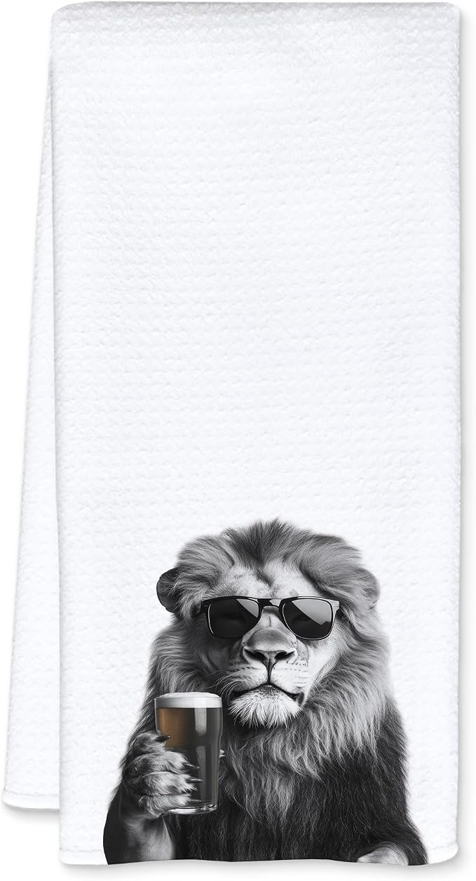 Funny Lion Beer Kitchen Towels, Lion Gifts Dish Tea Towels by Unknown