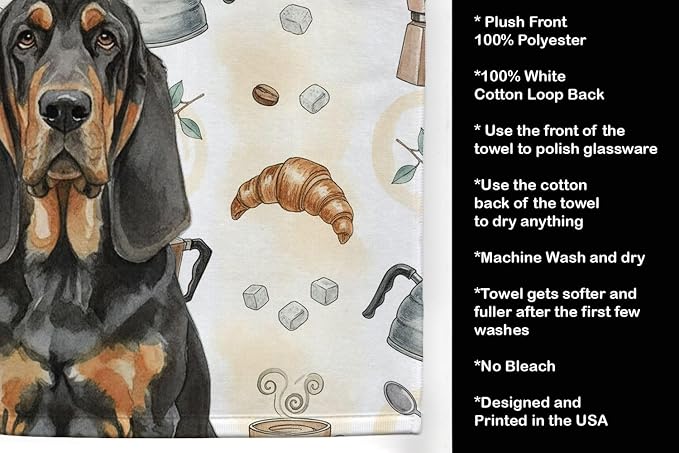 Caroline's Treasures Black and Tan Bloodhound Coffee Bar Kitchen Towel Velour - Image 4