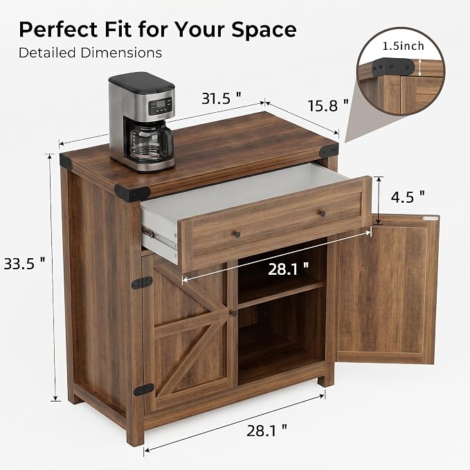 YESHOMY Kitchen Storage Cabinet, Coffee Bar Cabinet, Farmhouse Sideboard Buffet - Image 3