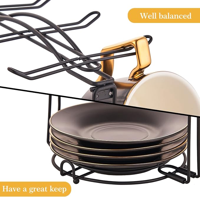 Tea Cup Holder, Coffee Cups and Saucers Display Stand, Metal Foldable Storage - Image 3