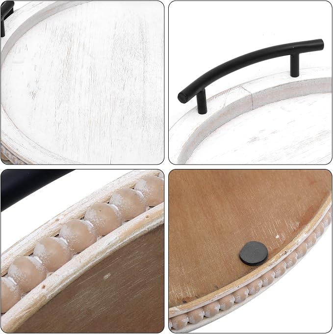 SwallowLiving White Wooden Beaded Serving Tray - Image 5