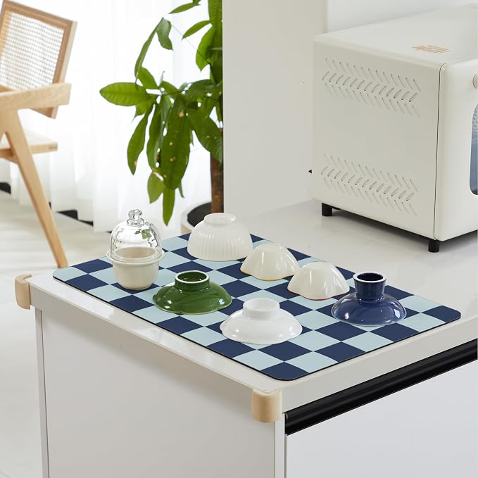 Ohocut Navy Blue Checkered Dish Drying Mat - Image 3