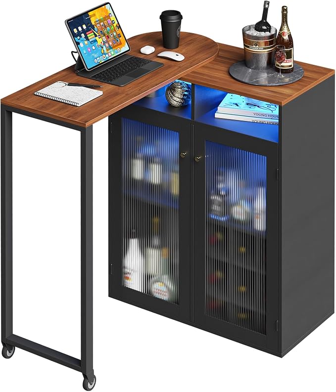 Home Bar Unit with Charging Station & Lights & Storage Mini Corner Bar Table by Amzzar