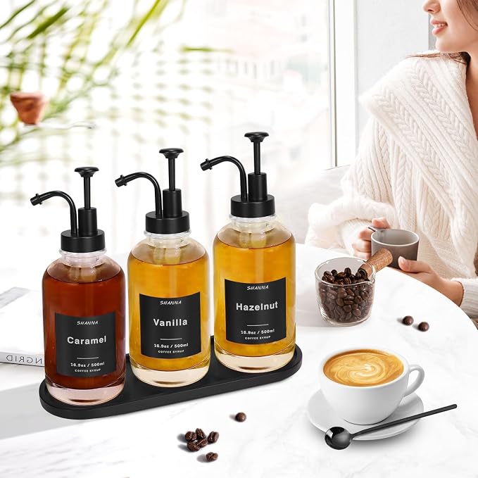 Coffee Syrup Dispenser for Coffee Bar, 16.9oz 500ml Glass Syrup Dispenser w - Image 3