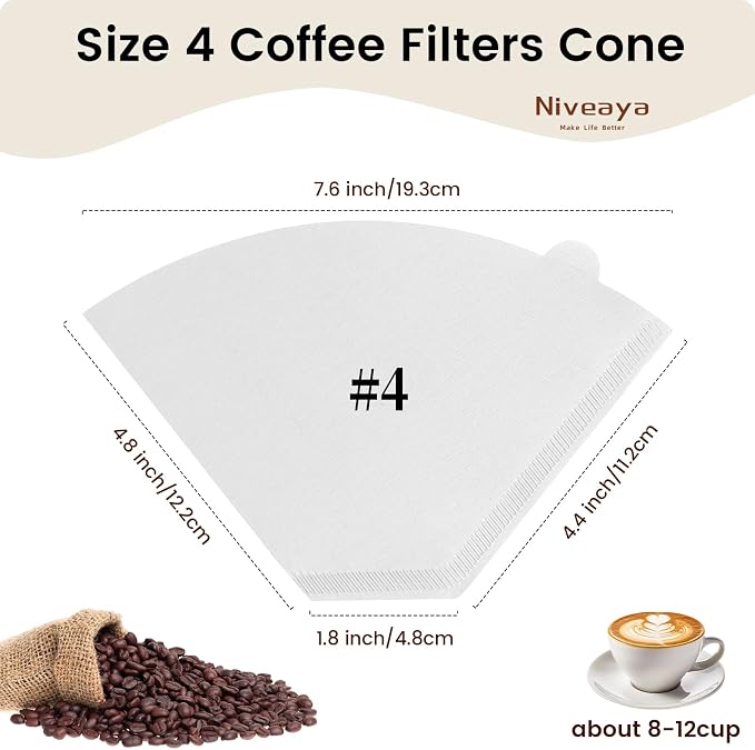 Niveaya Coffee Filters 200 Count, Natural Paper Coffee Filter 8-12 Cup - Image 2