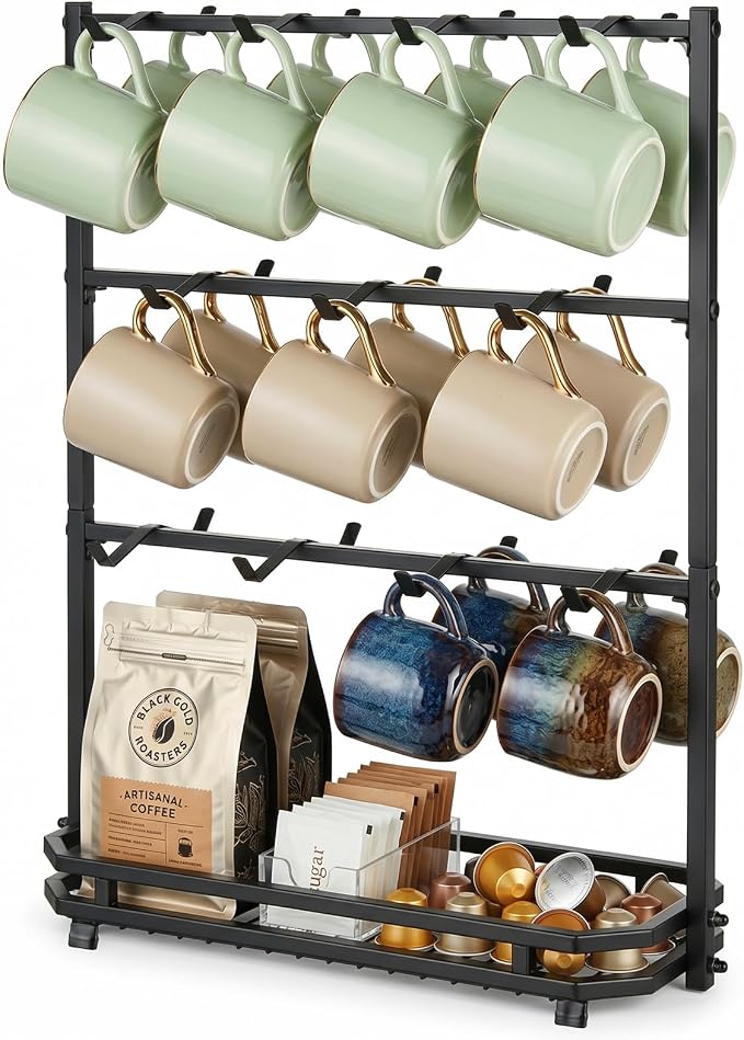 Coffee Mug Holder for Countertop, 22 Hooks 3 Tier Mug Tree Holder Rack by Samhe