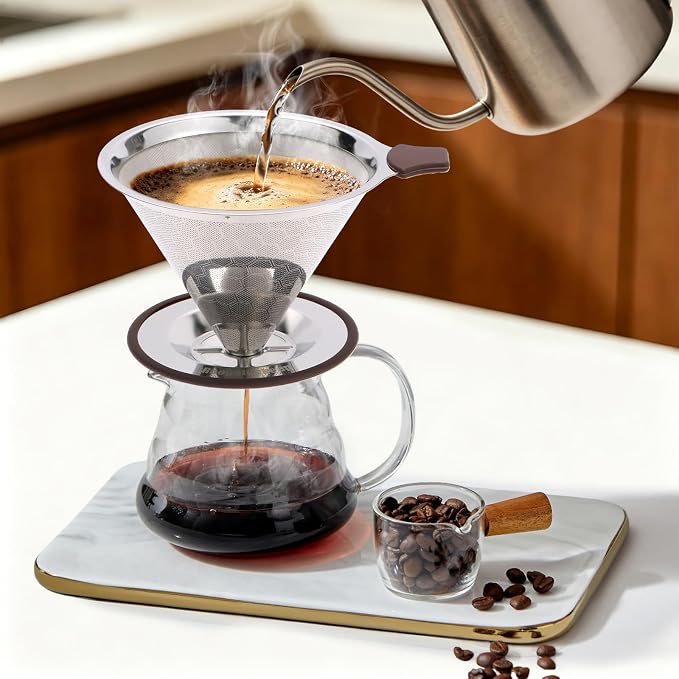 Pour Over Coffee Dripper, Stainless Steel Coffee Filter, Paperless Reusable - Image 2