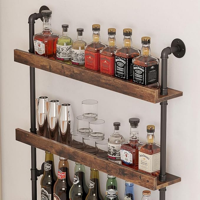 5-Tier Wall Mounted Wine Rack, Floating Bar Shelves, Liquor Bottle Shelf Display - Image 5