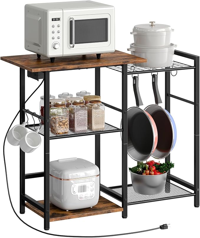 HOOBRO Bakers Rack with Power Outlet, Microwave Stand with Pots Rack, Kitchen - Image 9