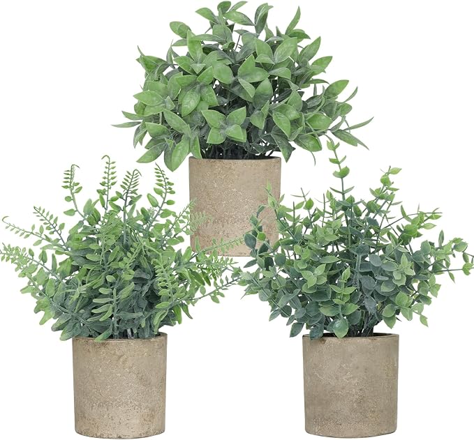 3 Pack Small Fake Plants, Artificial Eucalyptus, Boston Fern & Boxwood Leaves by BLISOUL